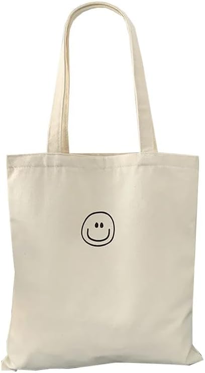 Smiley Face Canvas Tote Bag – Black & White