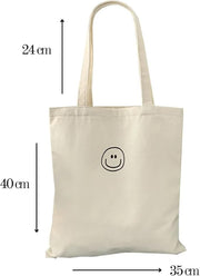 Smiley Face Canvas Tote Bag – Black & White