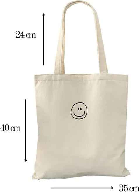 Smiley Face Canvas Tote Bag – Black & White