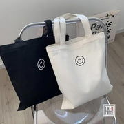 Smiley Face Canvas Tote Bag – Black & White