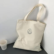 Smiley Face Canvas Tote Bag – Black & White