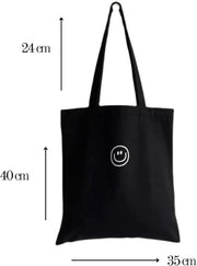 Smiley Face Canvas Tote Bag – Black & White