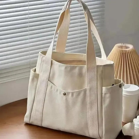 Canvas Tote Bag with Multi-Pocket Design