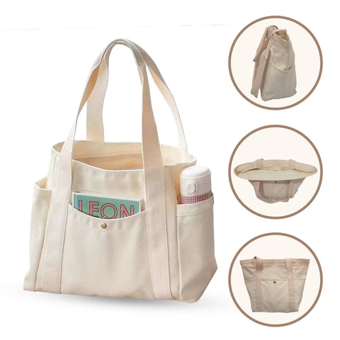 Canvas Tote Bag with Multi-Pocket Design