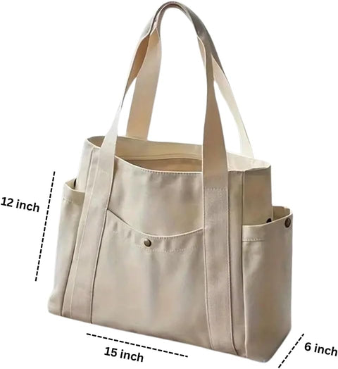 Canvas Tote Bag with Multi-Pocket Design
