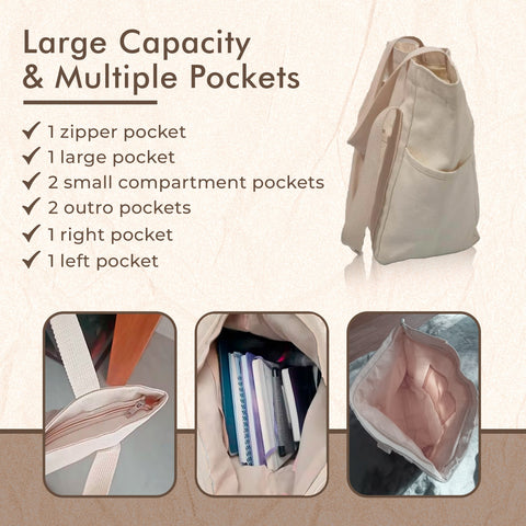 Canvas Tote Bag with Multi-Pocket Design
